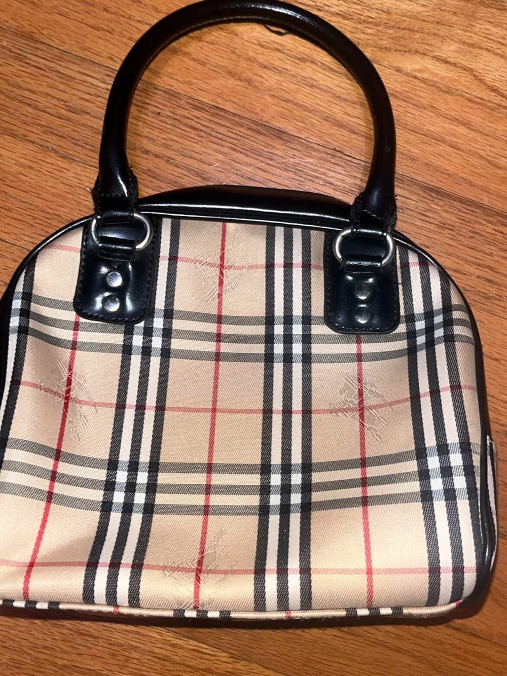 Burberry Beige Plaid Satchel with Black Trim